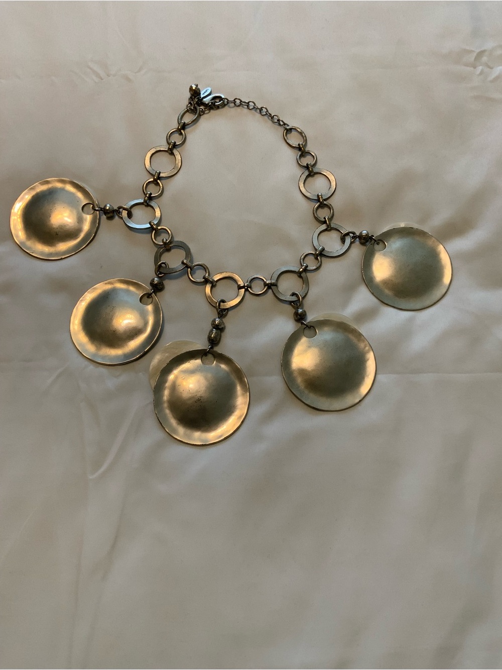 Chicos Statement Iridescent Disc Bib Necklace - Silver Toned, Heavy - Picture 5 of 5